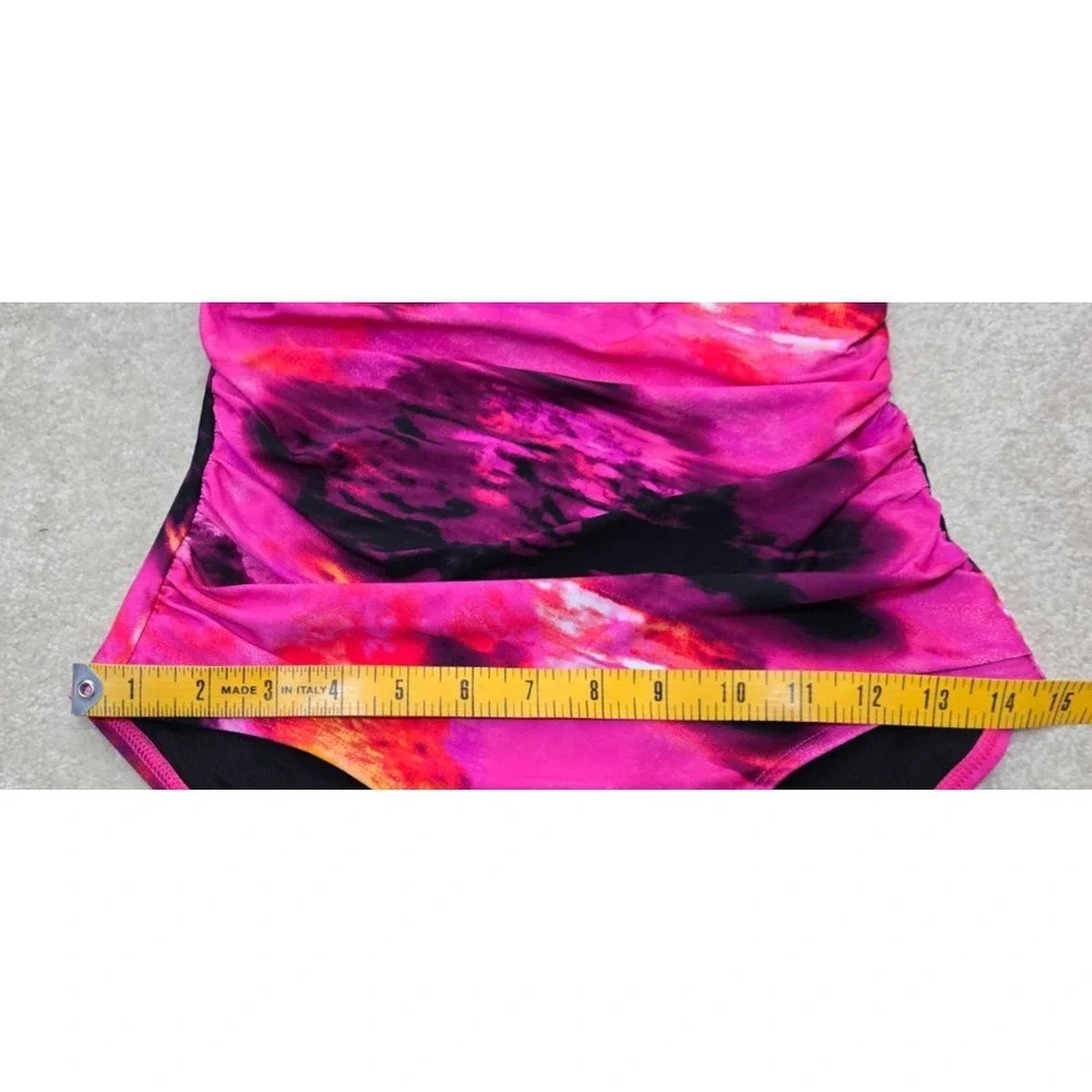 DKNY Ruffle Plunge Tummy Control 1 Piece Swimsuit Womens S Fushia/BlacK NWT - Picture 9 of 13